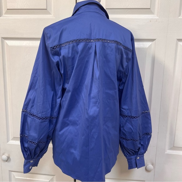 CHICO’S Cutwork Blue Blouse with Billowy Sleeves Size 0 Small NWT $99 - Picture 6 of 16